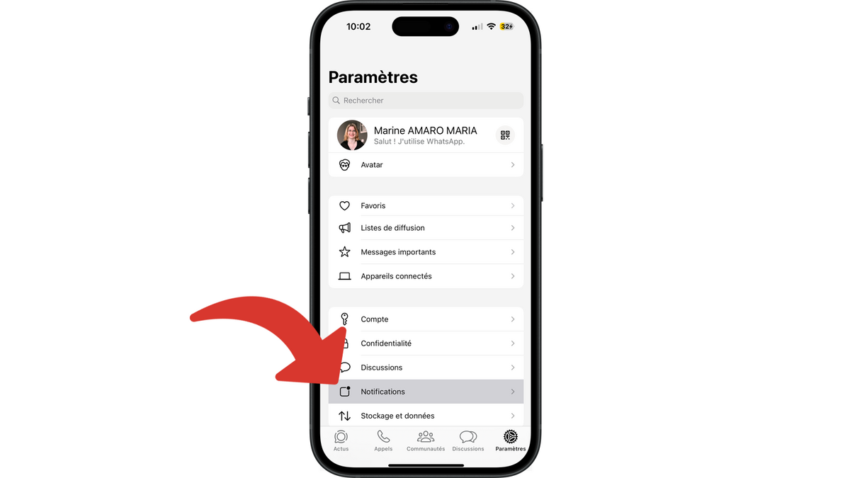 Accéder aux paramètres des notifications dans WhatsApp © Clubic