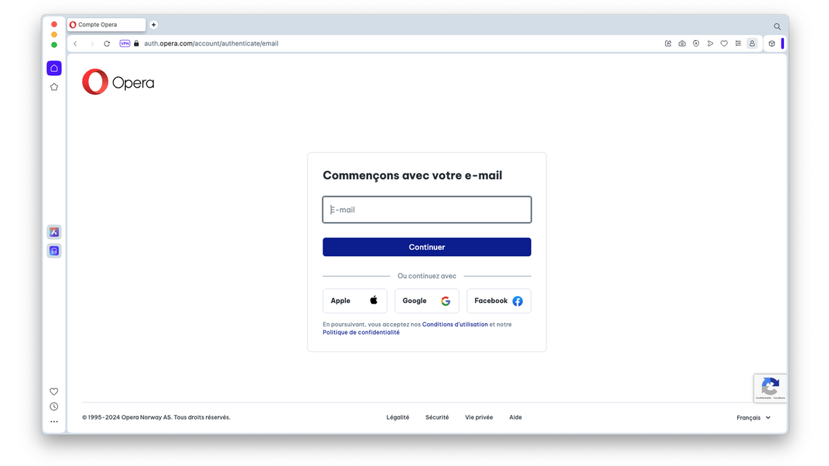 Connexion à votre compte Opera © Clubic