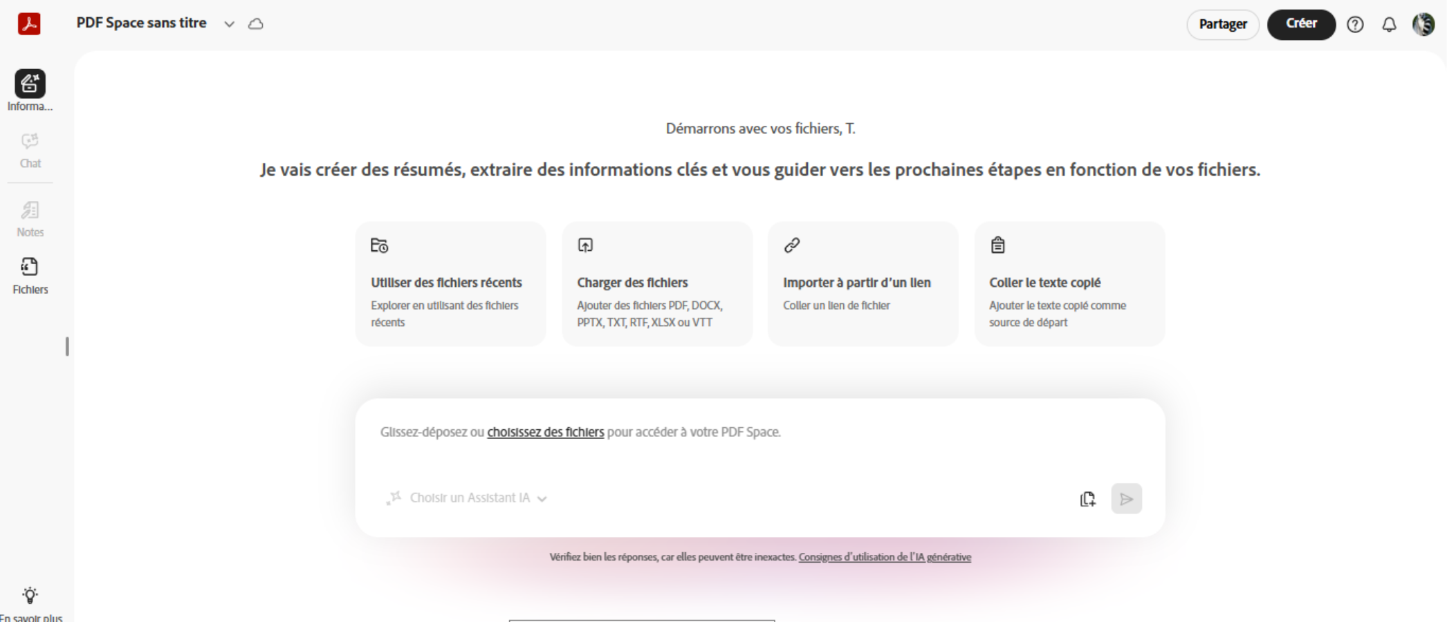 Pour mieux nourrir votre futur Assistant IA, commencez par sélectionner les fichiers de votre choix, ou les liens voire textes copiés.