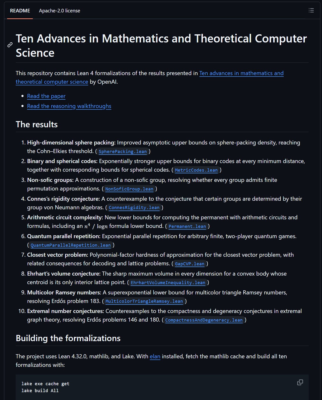 OpenAI a publié sur GitHub les preuves formalisées en Lean 4 des avancées mathématiques et informatiques revendiquées pour son projet Astra. ©Clubic