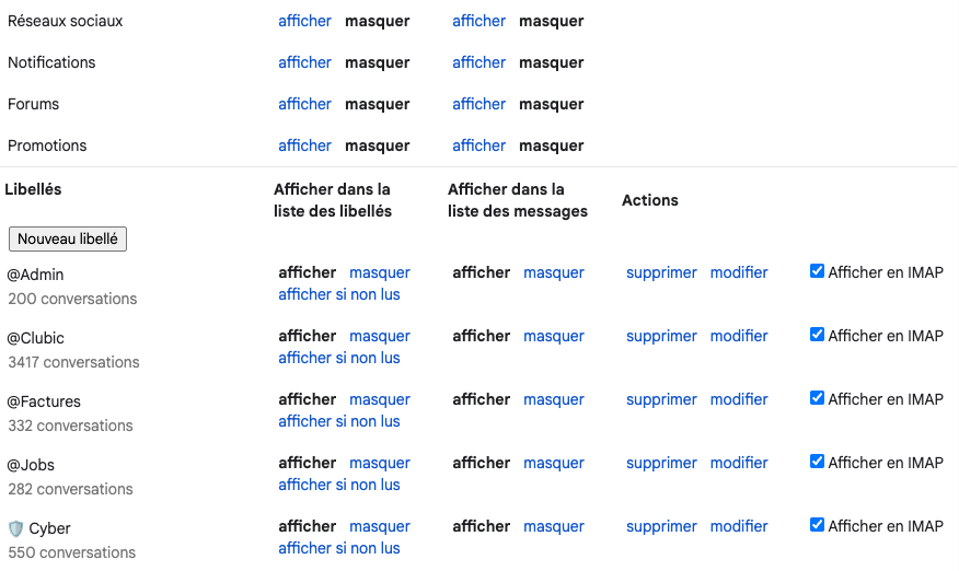 Gestion de l'IMAP dans Gmail