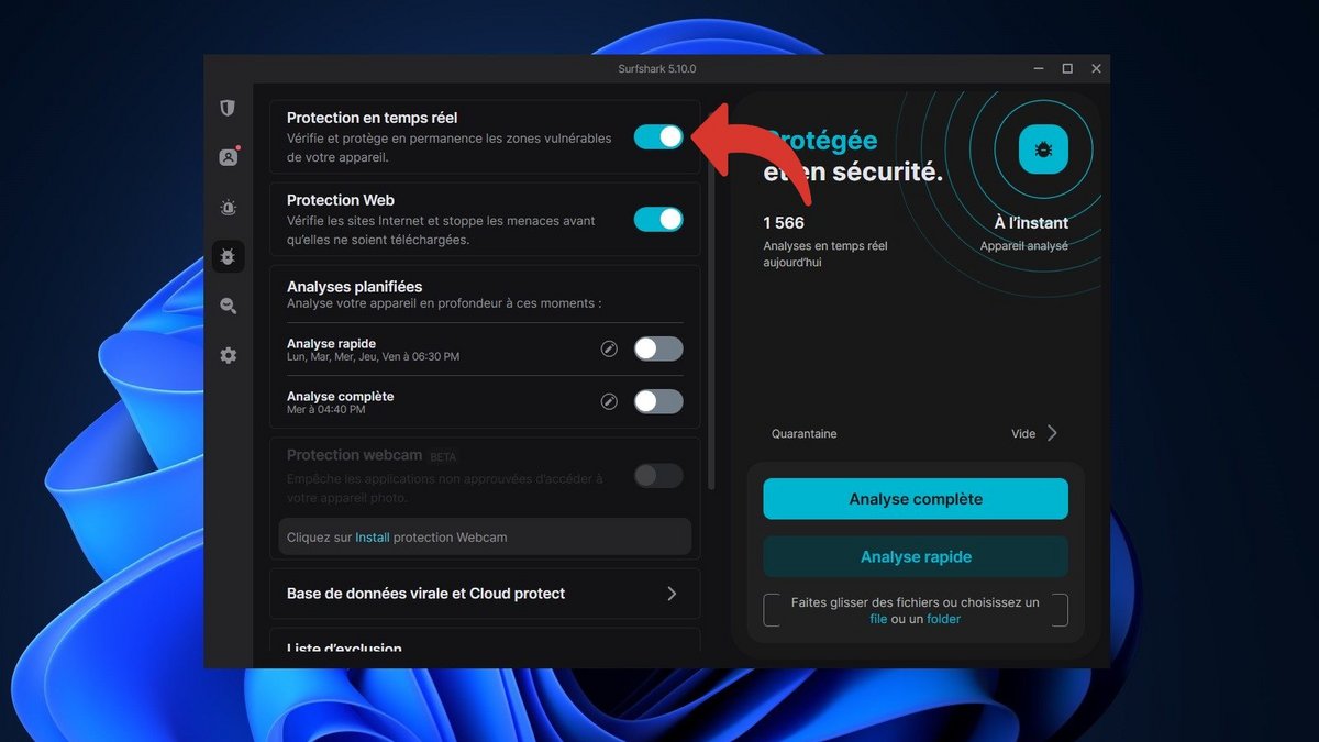 Surfshark Antivirus - Suspendez la protection en temps réel © Clubic