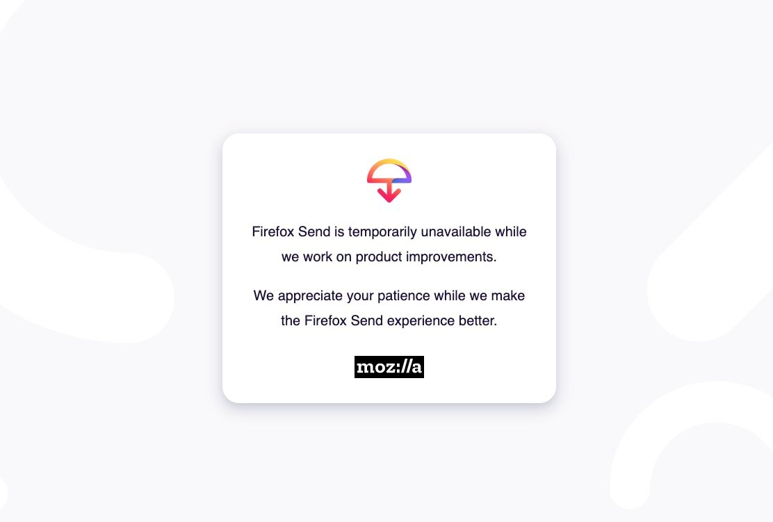 La page d'accueil actuelle de Firefox Send. Capture d'écran