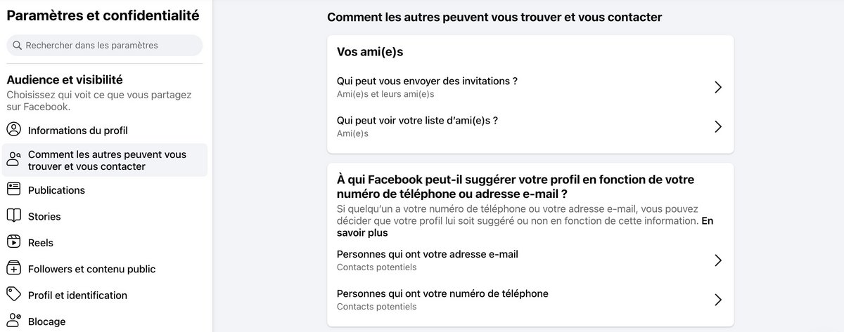 Cette option évitera que n'importe qui essaye de vous contacter © Meta