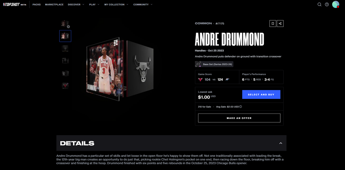 Un moment marquant avec Andre Drummond © DapperLabs / NBA Properties Inc.