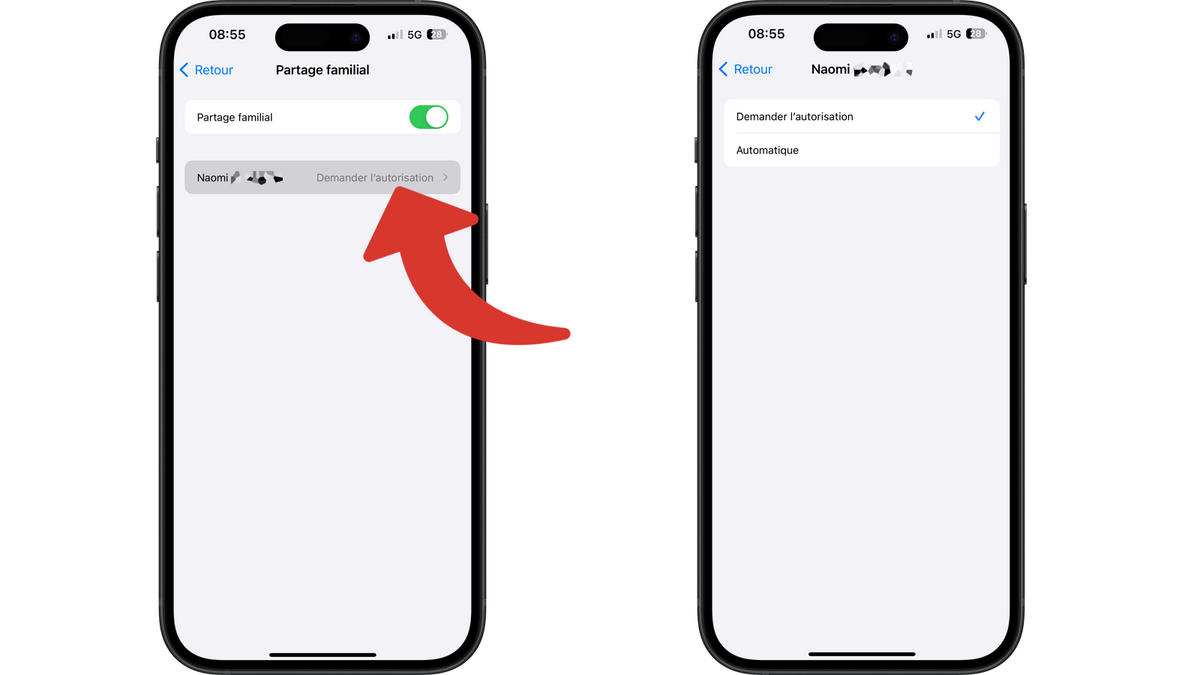 Régler les autoriser du partage de connexion avec chaque membre de votre famille © Clubic
