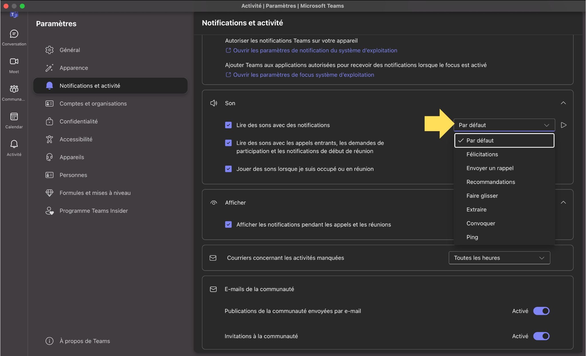 Changez les sons de l'app © Microsoft