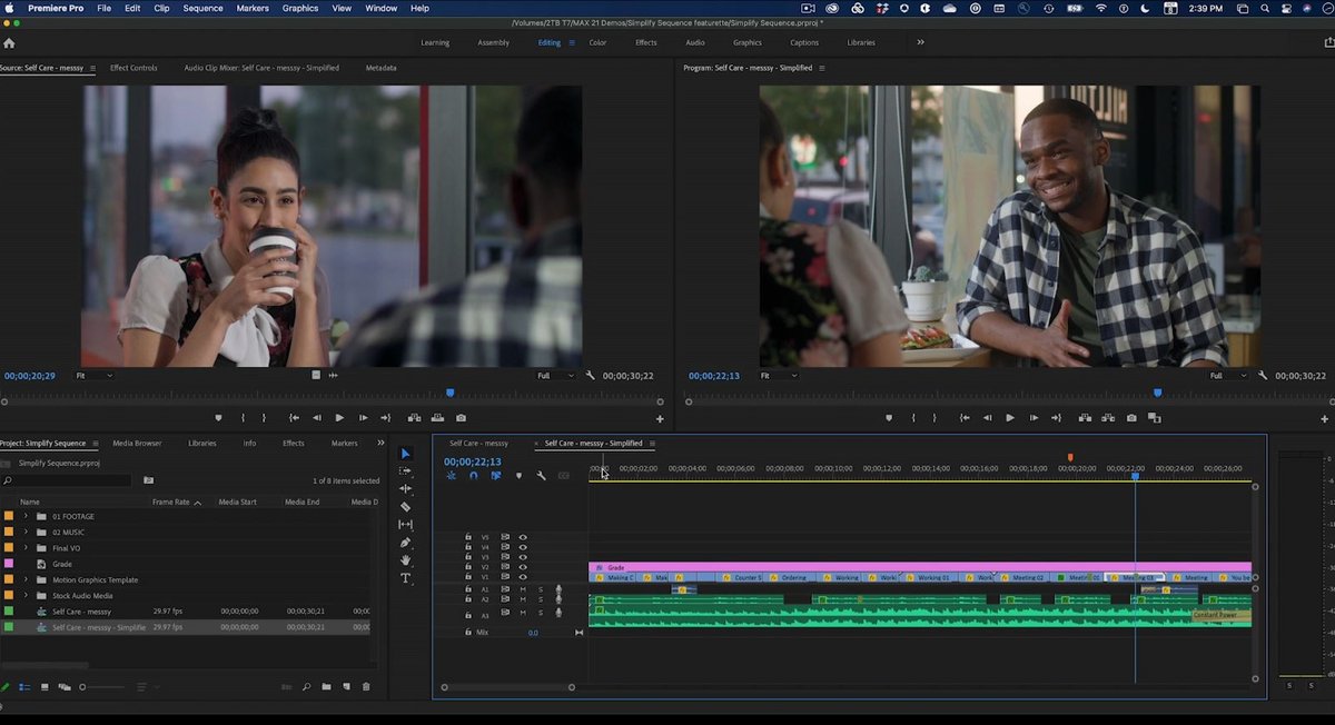 Simplification d'une timeline dans Premiere Pro