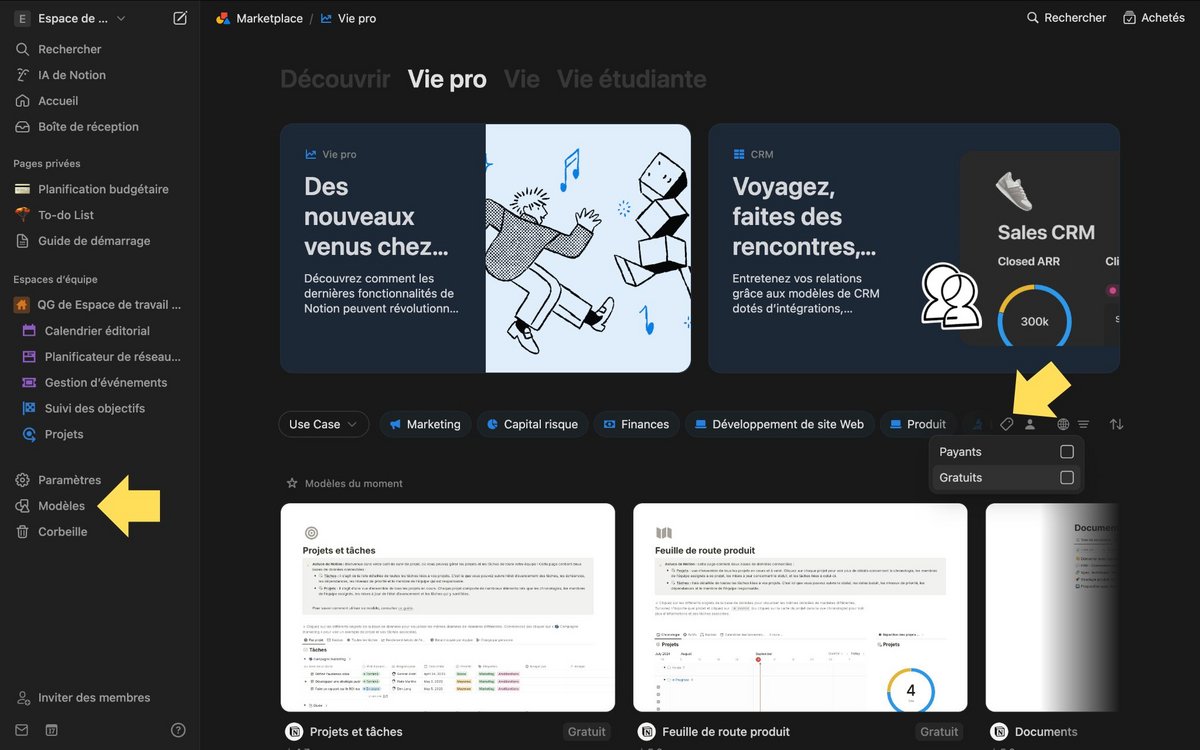 Utilisez les modèles © Notion