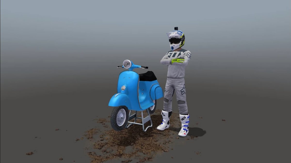 Un scooter moddé dans MX Bikes. La communauté propose aussi des véhicules décalés. Rien à voir avec les motos officielles, mais ça fait partie des jeux personnalisés bien notés dans les évaluations. - © MX Bikes