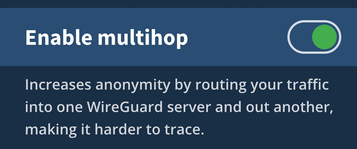 Le multihop se trouve dans les Paramètres VPN et permet de configurer manuellement un serveur d'entrée et un serveur de sortie © Mullvad