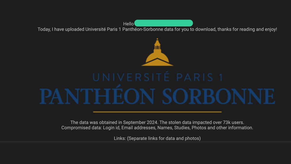 L'annonce contenant les données volées à Paris 1 Panthéon-Sorbonne publiée sur un forum de hackers © Numerama