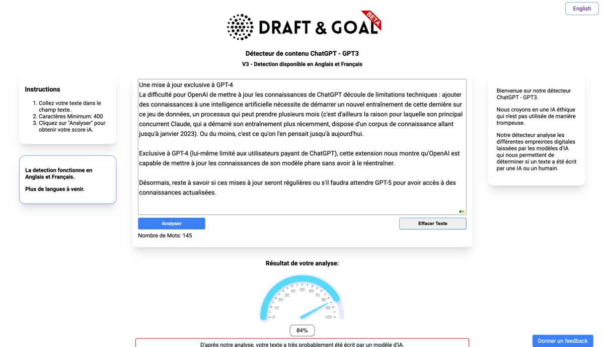 Page d'accueil de Draft & Goal