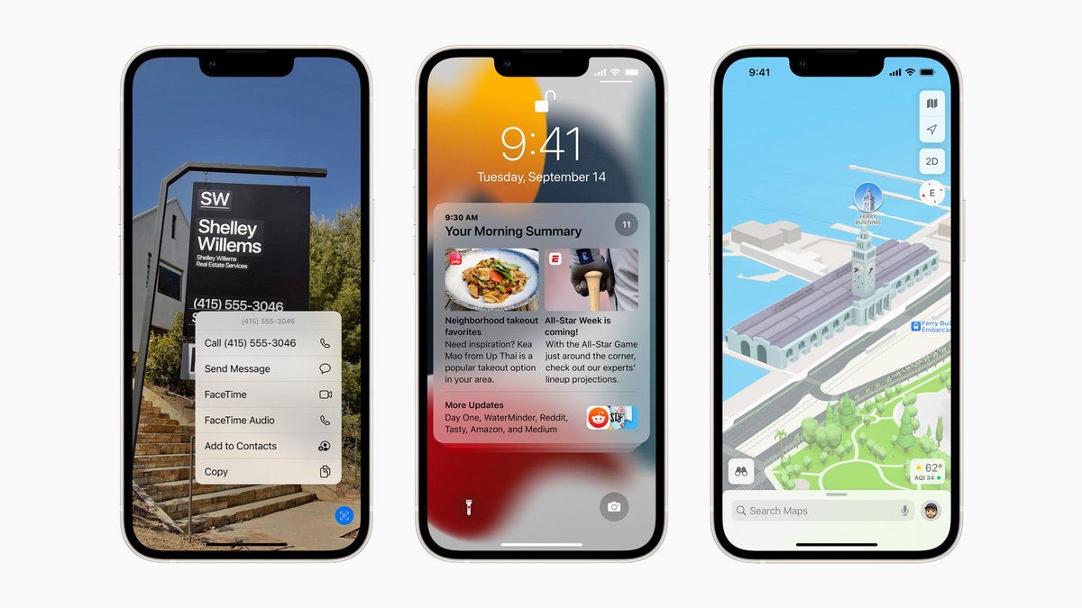 iOS 15 à gauche, Android 11 + MIUI 12 à droite.