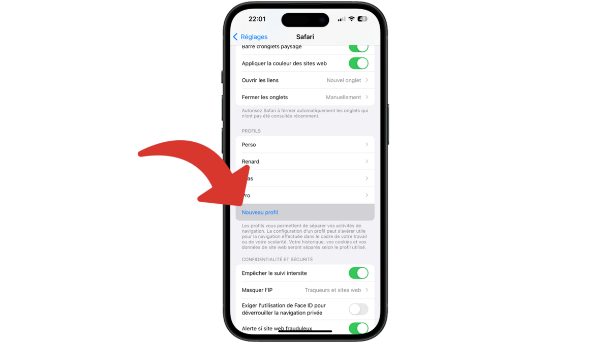 Ajouter un nouveau profil Safari sur iPhone © Clubic