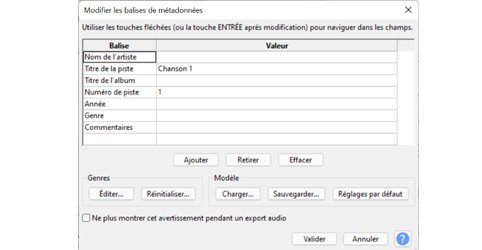 Audacity Balises de métadonnées Comment diviser un enregistrement en pistes