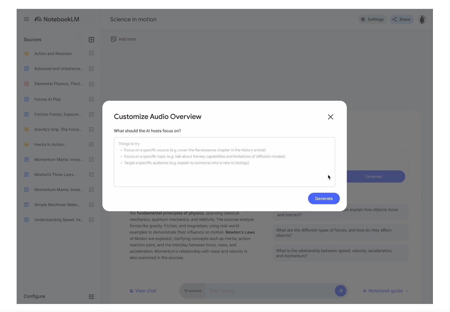 Un simple prompt permet de personnaliser le podcast © Google
