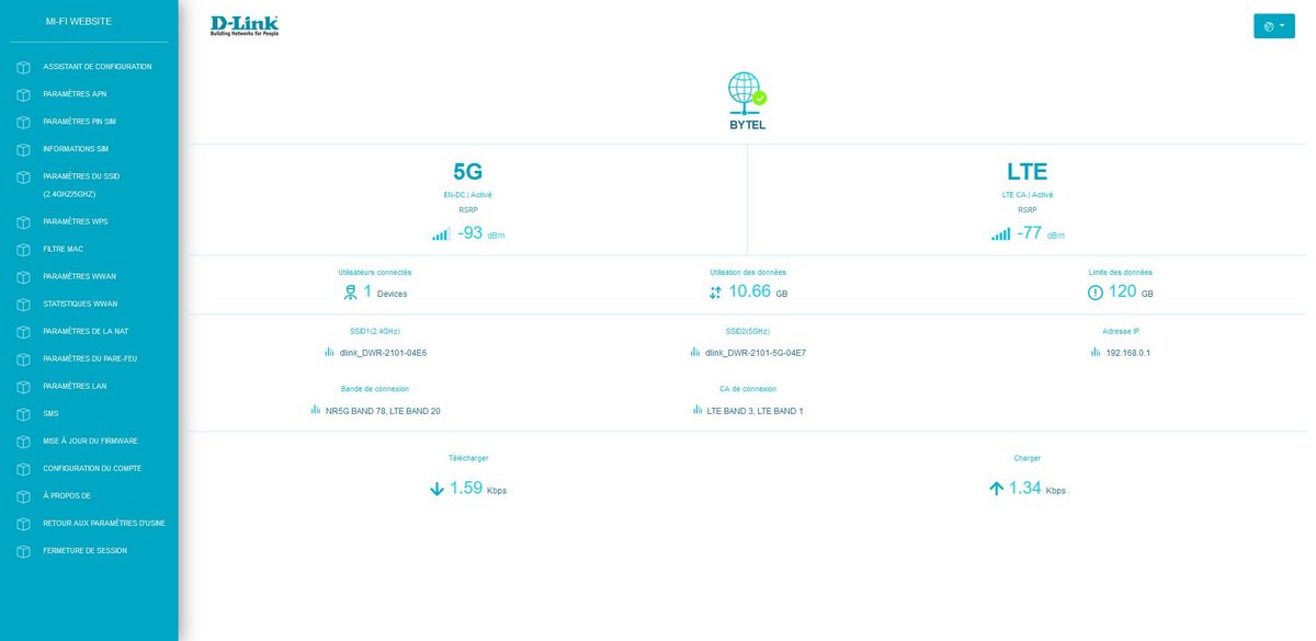 Ecran d'accueil de l'interface web