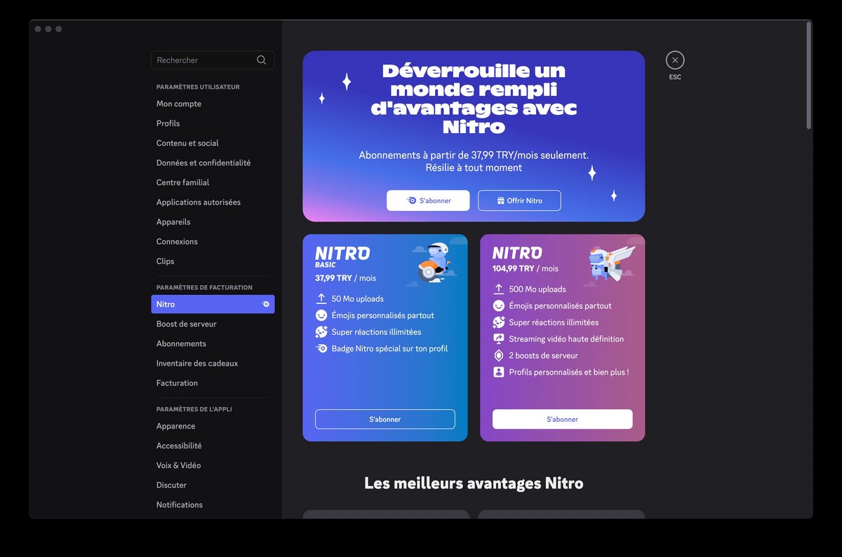 Les offres Discord Nitro en Turquie. © Clubic