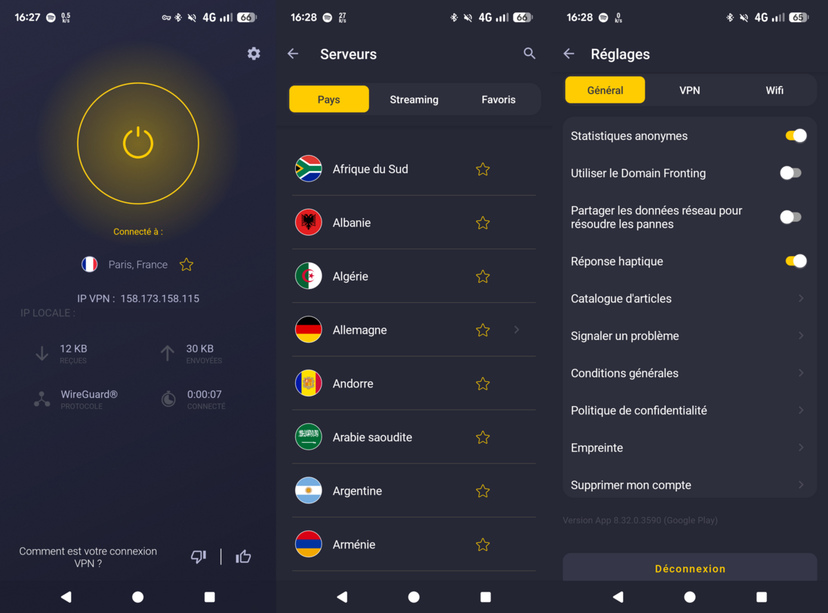 CyberGhost - L'application Android. © Clubic