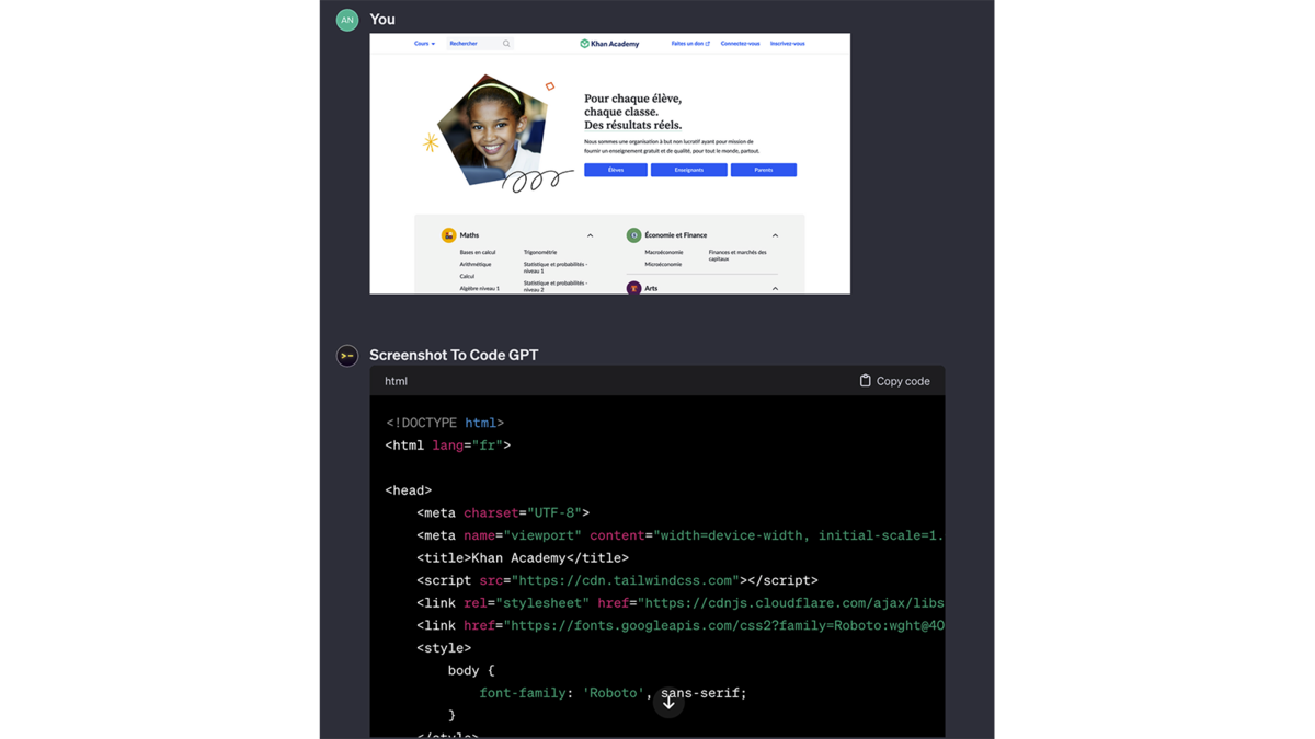 Screenshot To Code GPT © Pascale Duc pour Clubic