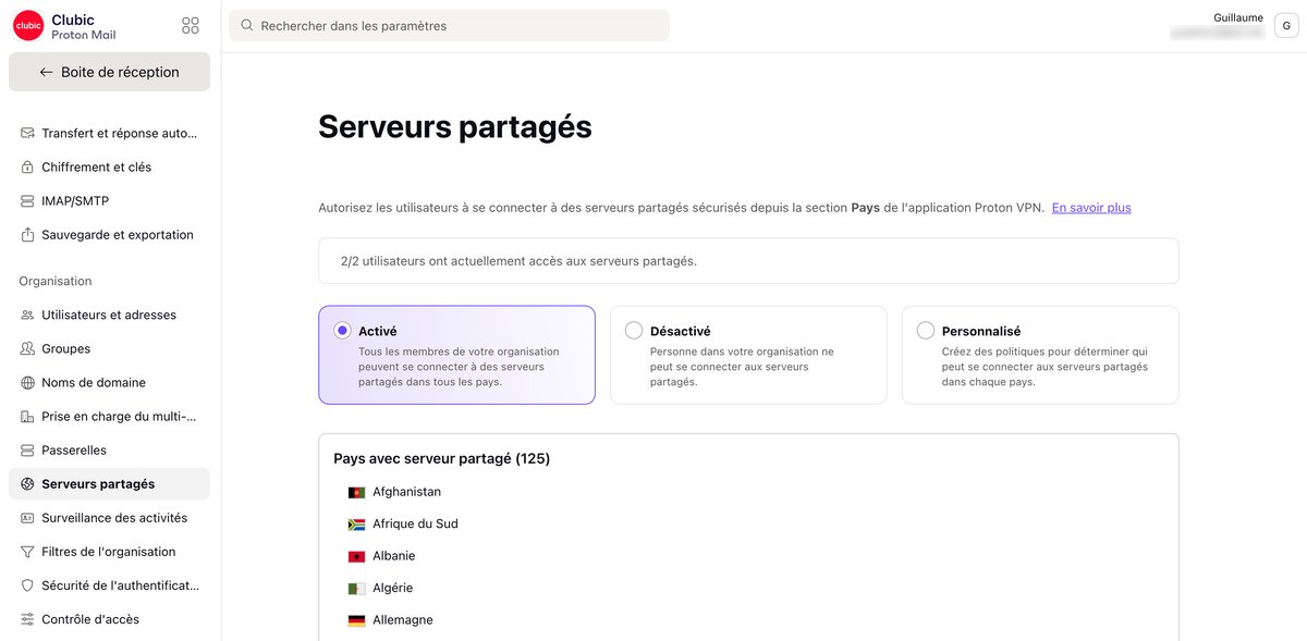 Proton VPN Business - Gestion des accès aux serveurs
