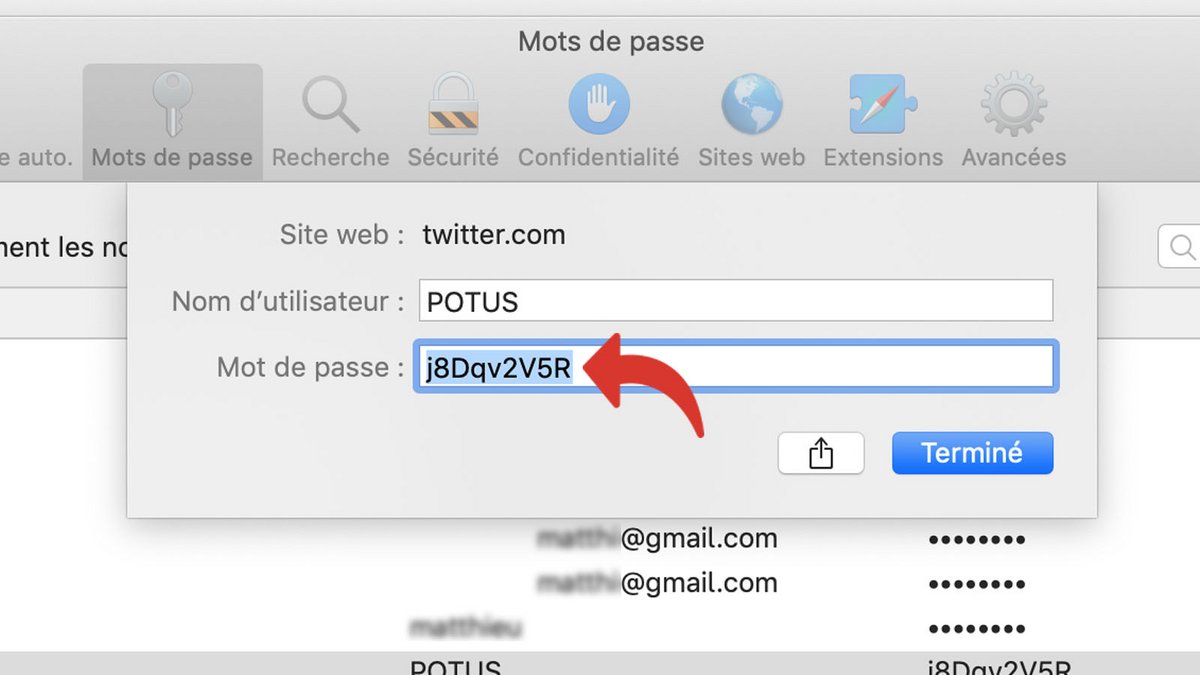 Safari - Modification d'un mot de passe enregistré