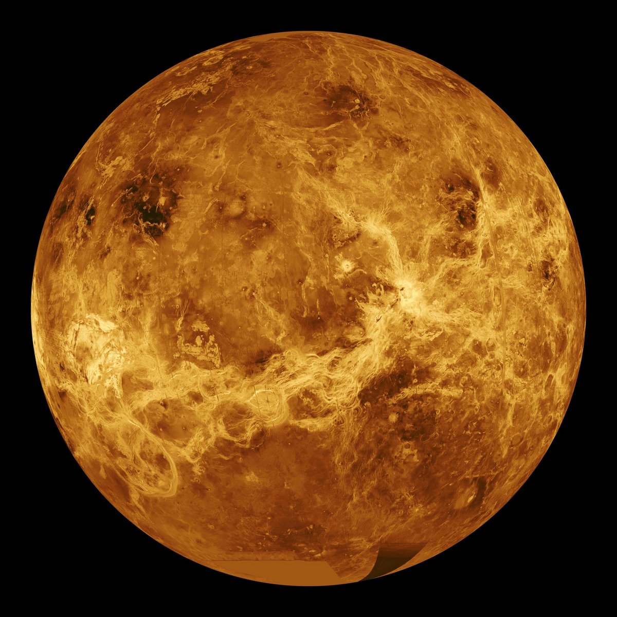 Vénus sans ses nuages (carte générée par les données de Magellan) © NASA
