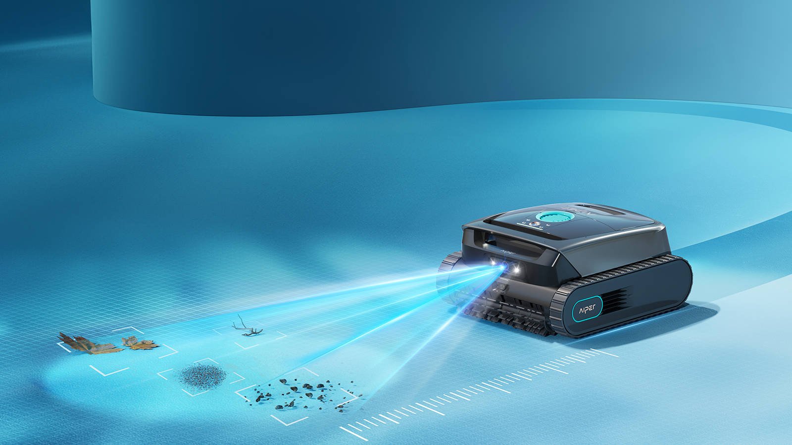 Le Scuba V3 répond aux attentes actuelles avec un nettoyage autonome du fond, des parois, de la ligne d’eau et des marches. ©Aiper