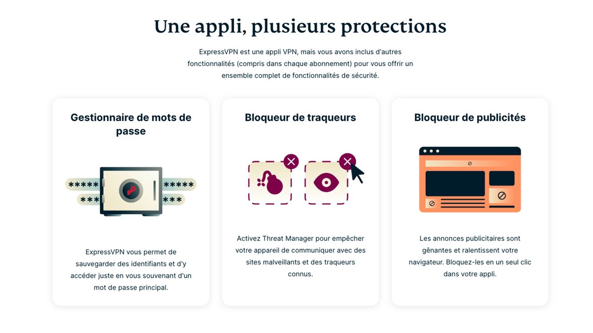 Un gestionnaire de mot de passe, un bloqueur de pub et de traqueurs sont inclus @ExpressVPN