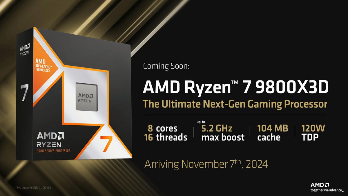 Le Ryzen 7 9800X3D offciellement commercialisé le 7 novembre 2024 © AMD