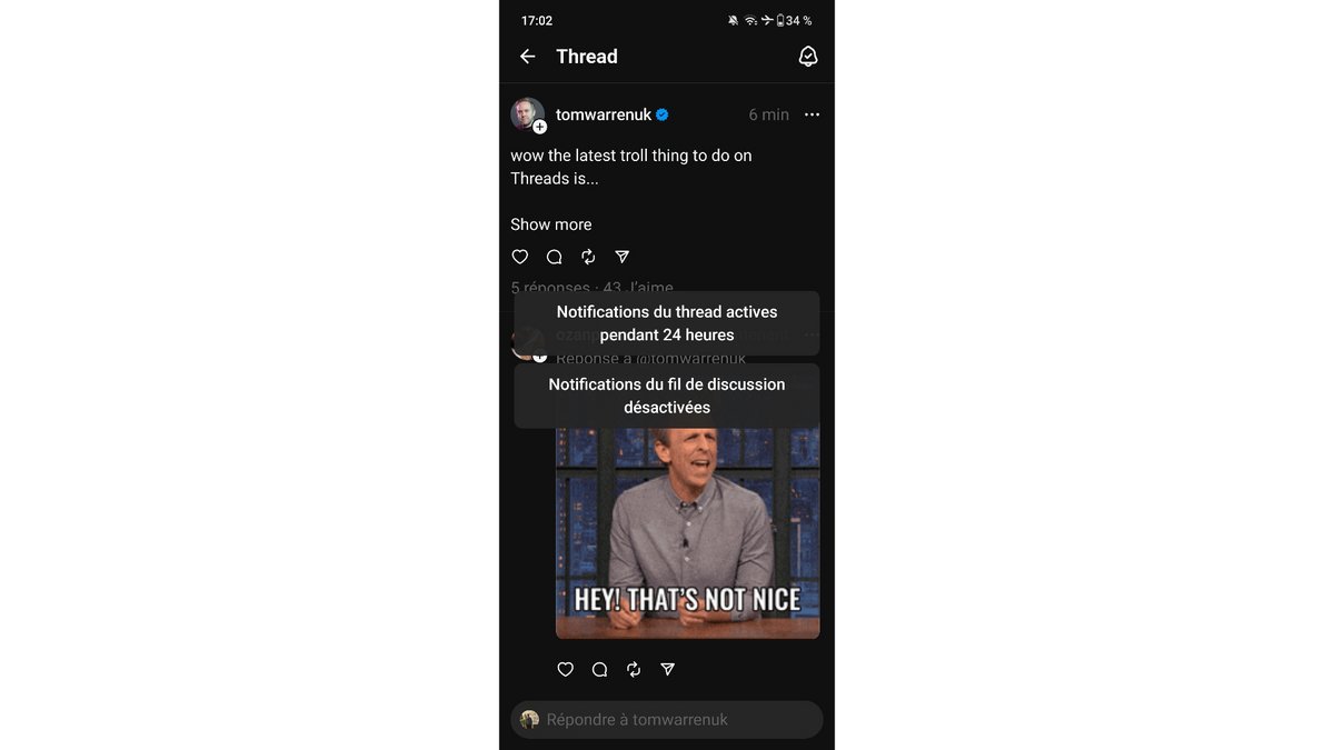 Activer les notifications pour un thread © Threads / Alexandre Schmid pour Clubic