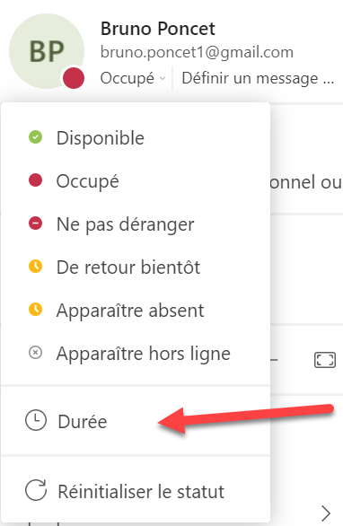 Microsoft Teams durée statut