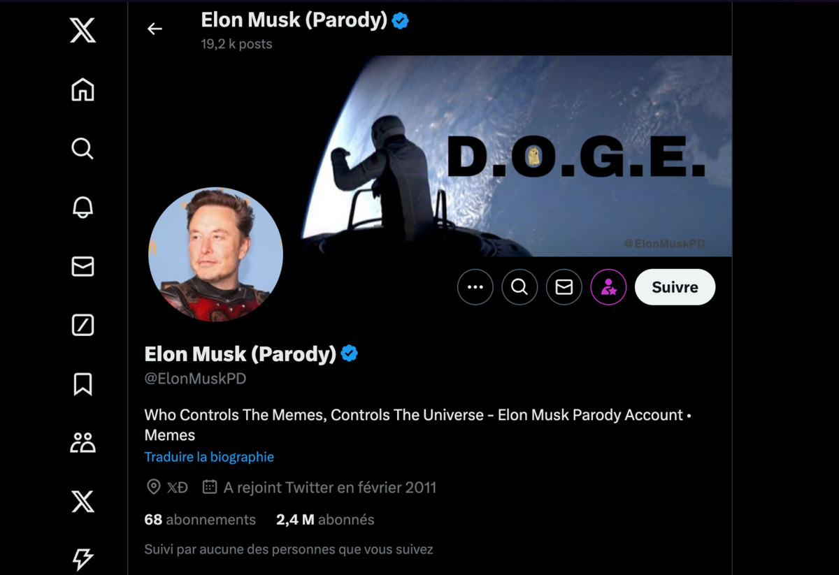 Le compte parodique d'Elon Musk cumule plus de 2,4 millions d'abonnés. © Clubic