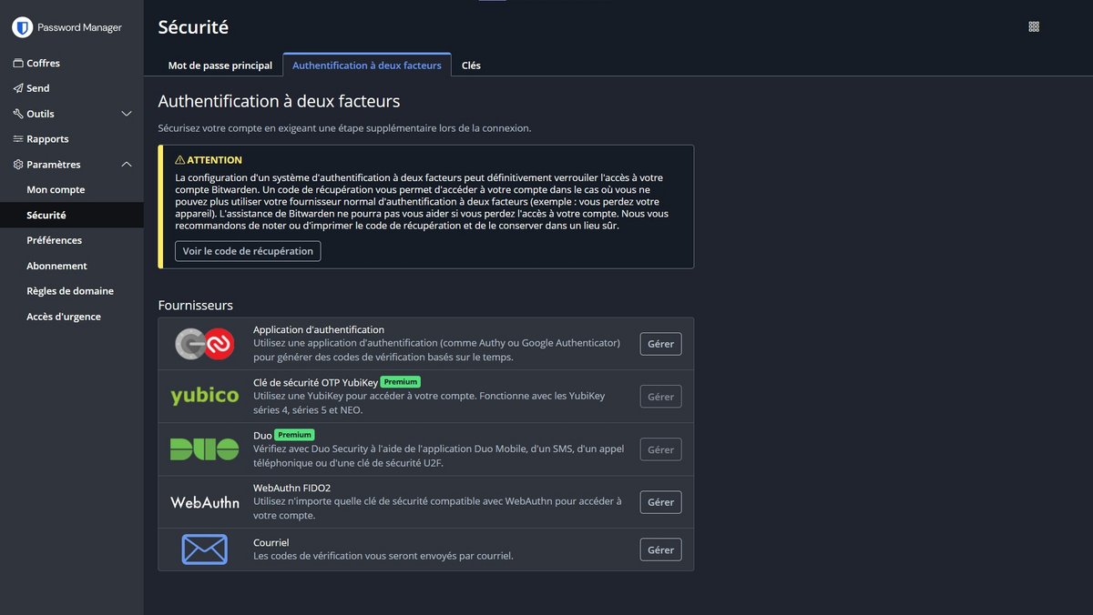 L'authentification à deux facteurs chez Bitwarden