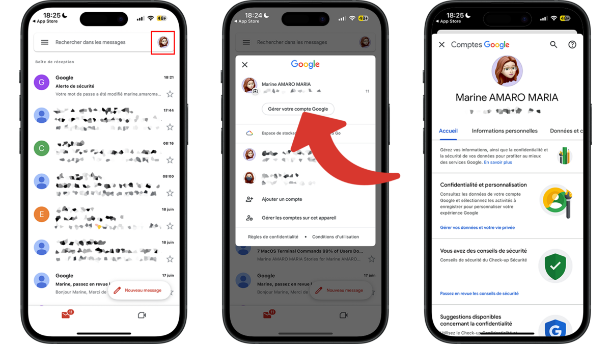 Ouvrir la gestion du compte Google © Clubic