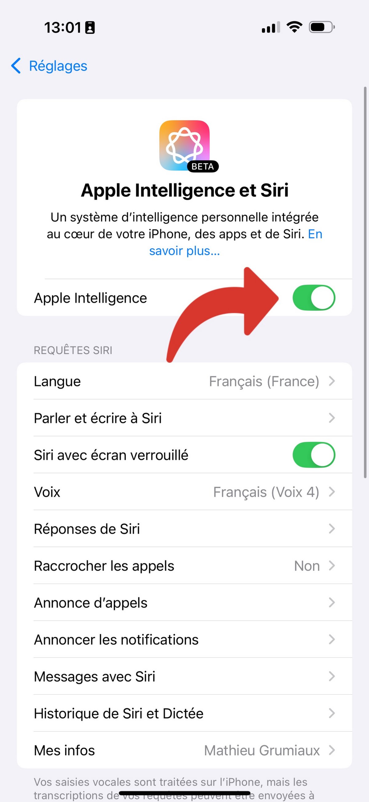 Installer Apple Intelligence bouton