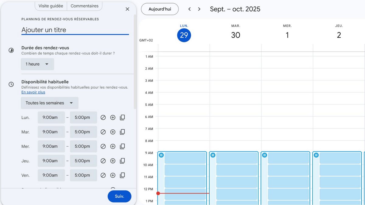 Configurez votre planning de rendez-vous. ©Google