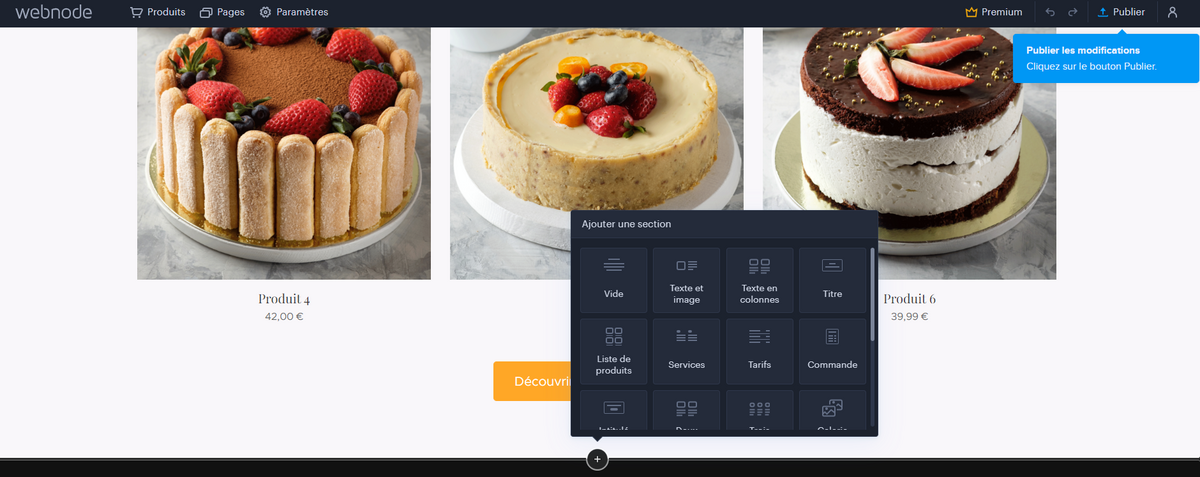 Ajout de section © Webnode