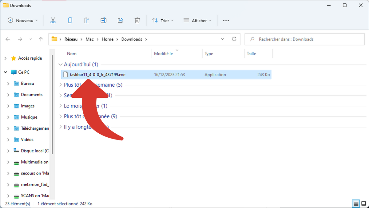 tasbar11.exe dans le dossier Téléchargements © Clubic