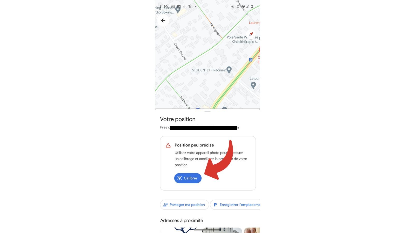 Accès à la fonctionnalité de calibrage dans Google Maps.