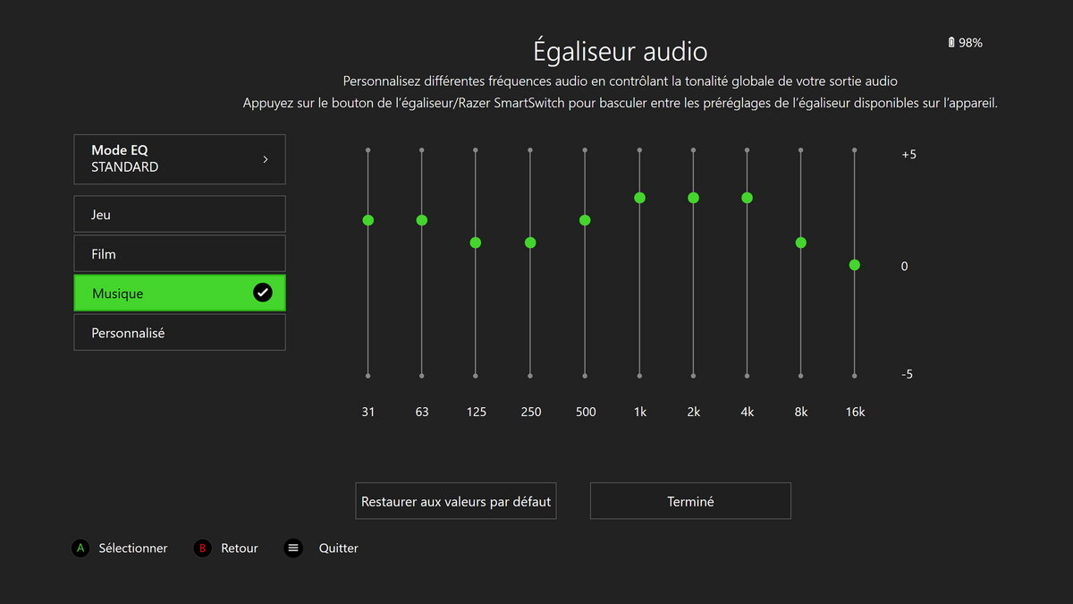 L'égaliseur 10 bandes et les profils enregistrés © Nerces pour Clubic