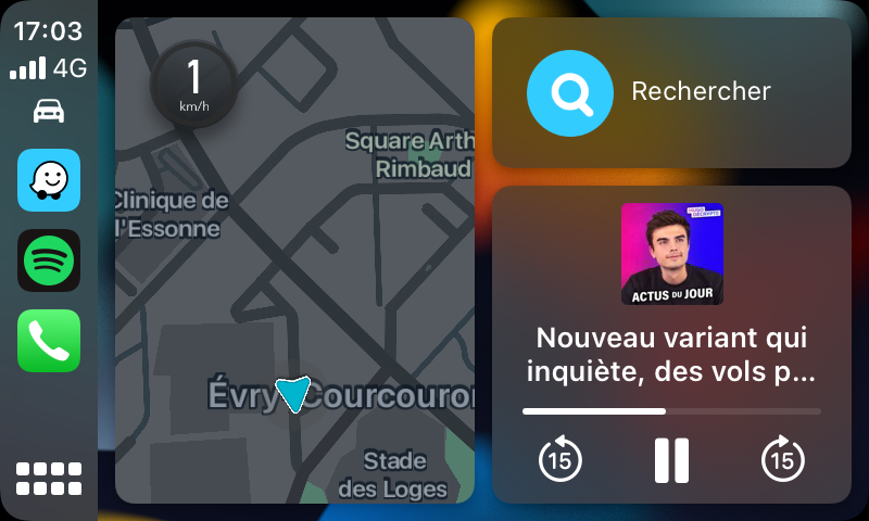 L'écran principal d'Apple CarPlay 