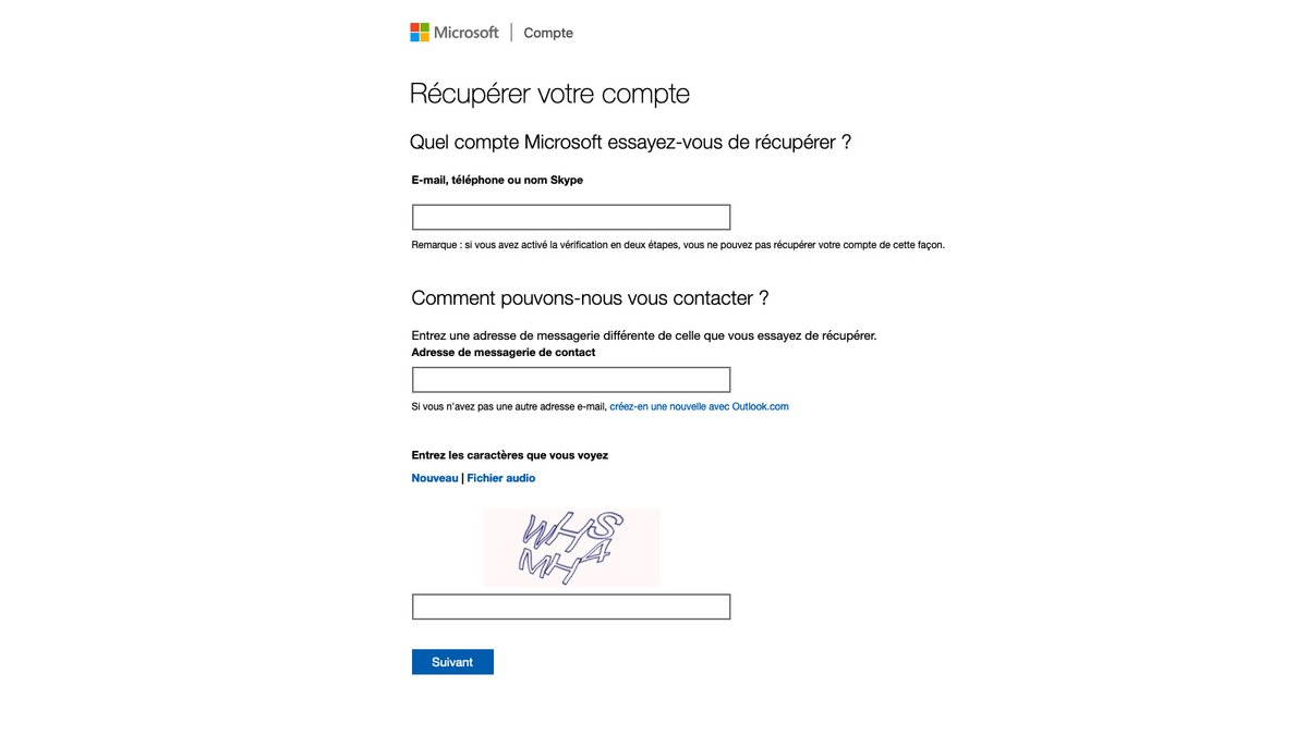 Page de restauration compte Outlook © Pascale Duc pour Clubic