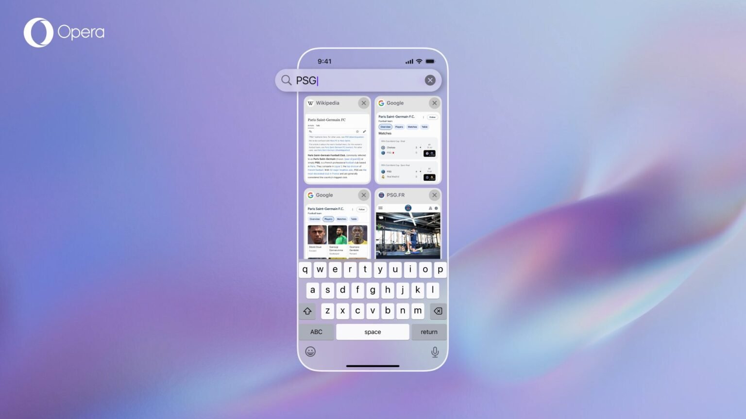 La fonction de recherche intégrée à la galerie d'onglets permet de retrouver rapidement du contenu à partir d'un mot-clé présent dans le titre ou l'URL de la page. © Clubic 