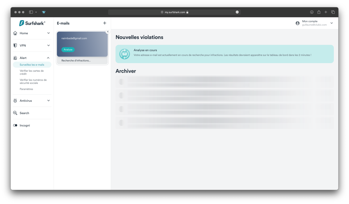 Surfshark One - Surveillance des emails