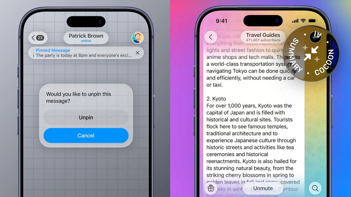 Deux nouveautés dans la mise à jour de janvier. ©Telegram
