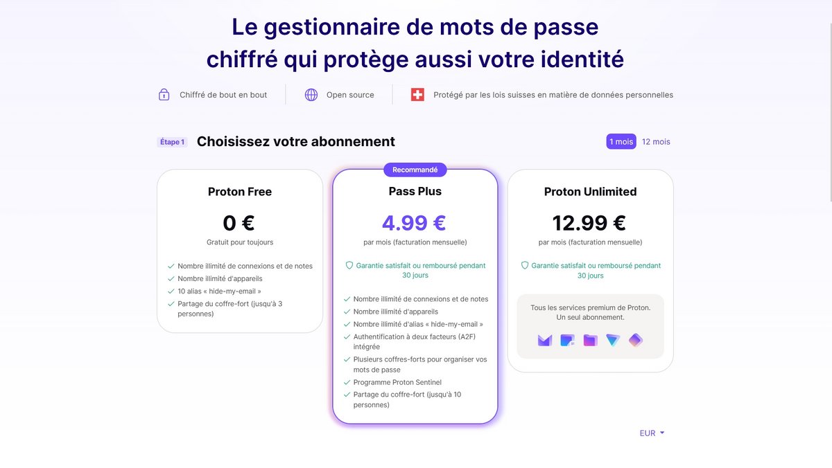 Proton Pass - Les offres tarifaires