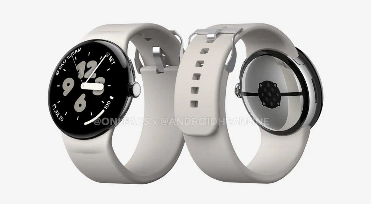 Images de la supposée Pixel Watch 3 XL doté d'un boitier de 45mm. © Android Headlines/@Onleaks