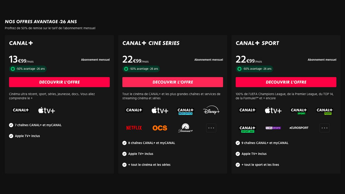 Les différentes offres Canal+ pour les moins de 26 ans